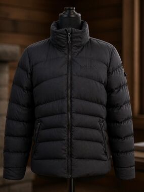 Marmot Jacket Womens M Black 700 Fill Down FullZip Logo Embroidered Puffer Coat